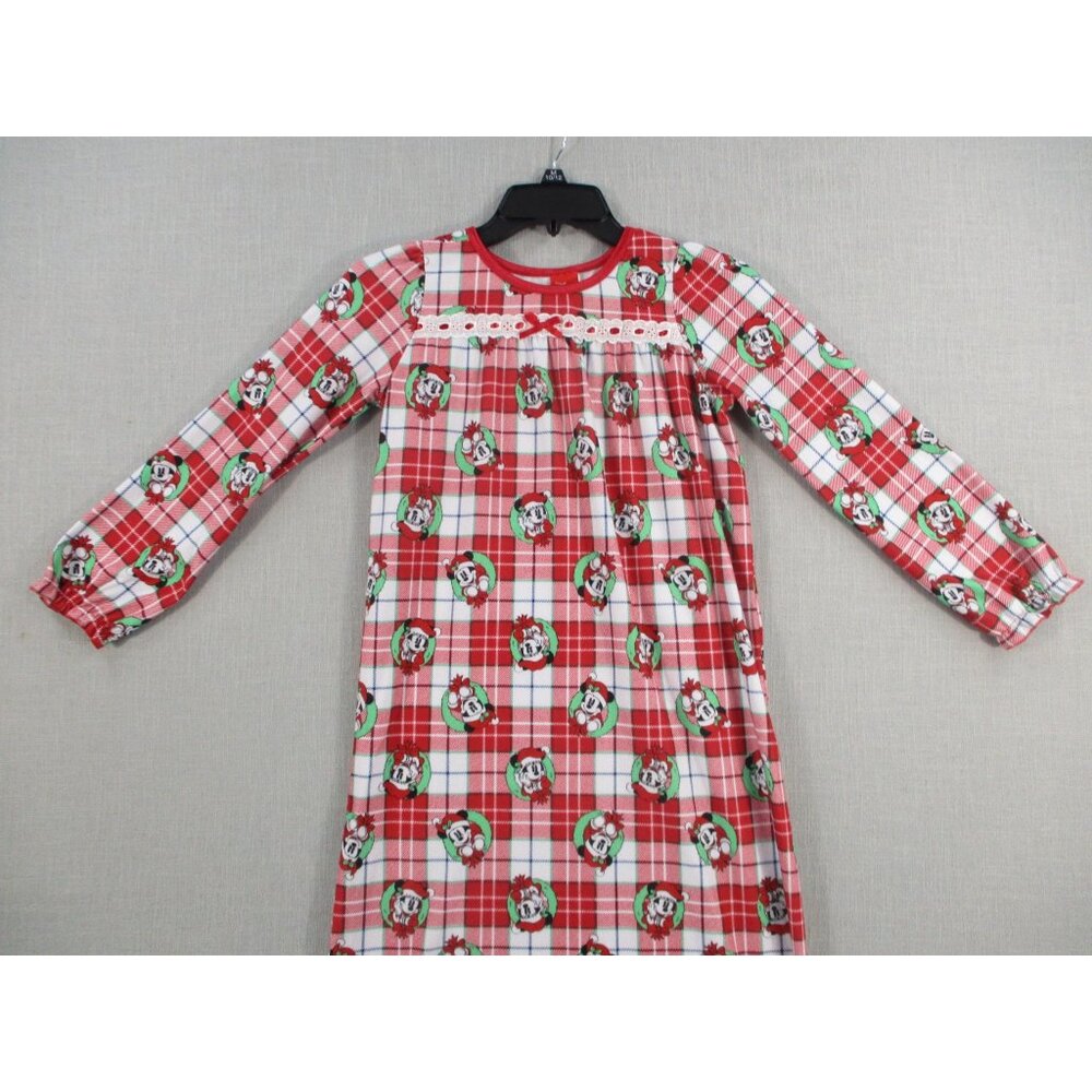 Disney Minnie Mouse Girls Christmas Nightgown Size 10 Red Plaid Long Sleeve - Picture 2 of 7